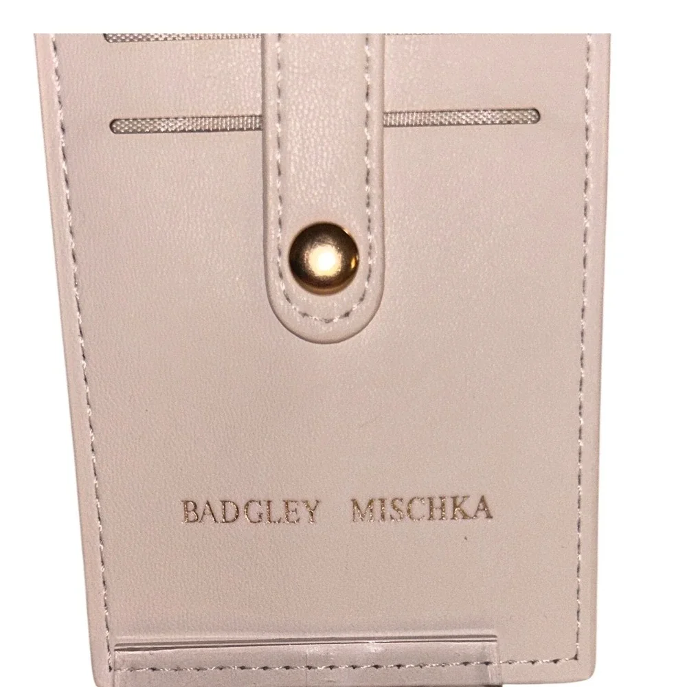 Badgley Mischka White Simple Card Holder Slim Wallet BM-4171 Gold‎ Snap NEW